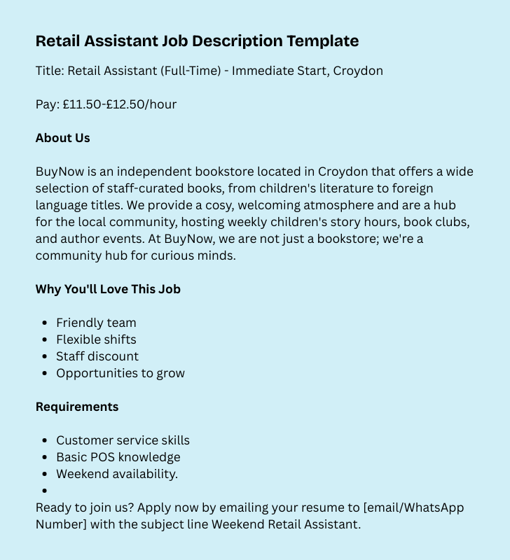 retail assistant job description